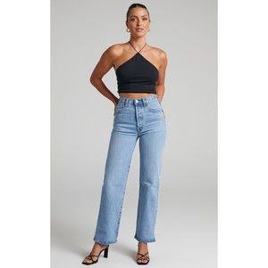 Levis Premium Womens Ribcage Straight Ankle Denim Jeans Blue High Waist Straight